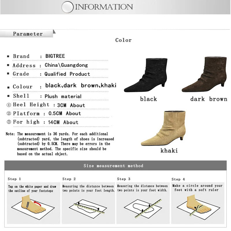 BIGTREE Shoes Retro Women Short Boots Suede Pleated Women Boots Low Heeled Autumn Winter Boots Quality Comfort Ladies' Shoes