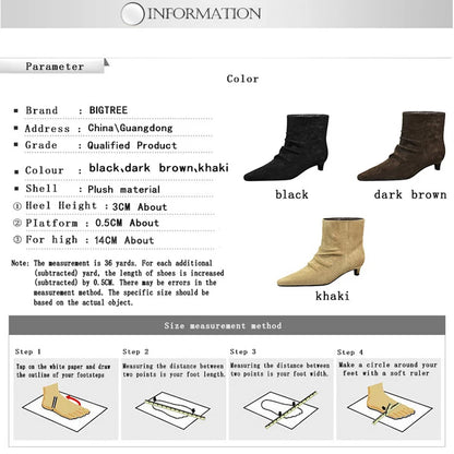 BIGTREE Shoes Retro Women Short Boots Suede Pleated Women Boots Low Heeled Autumn Winter Boots Quality Comfort Ladies' Shoes
