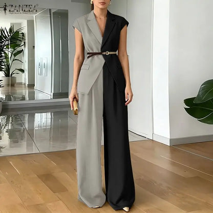 Stylish Summer Patchwork 2 Pieces Sets 2026 ZANZEA Women Pant Sets Sleeveless Irregular Tanks Tops Trousers Elegant Work Outfits