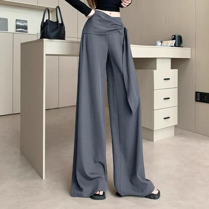 High Waisted Wide Leg Pants With Tie Waist Detail Loose Fit Casual Full Length Women's Trousers