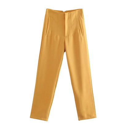 Hot Sale Women Summer Thin Casual Cropped Pants Stretchy Temperament Pleated Slimming Capris Ankle Length High Waisted Trousers