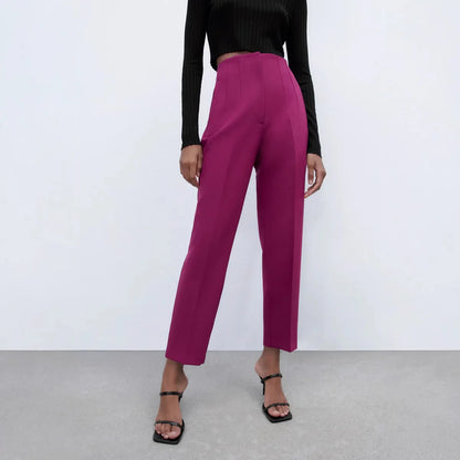 Hot Sale Women Summer Thin Casual Cropped Pants Stretchy Temperament Pleated Slimming Capris Ankle Length High Waisted Trousers