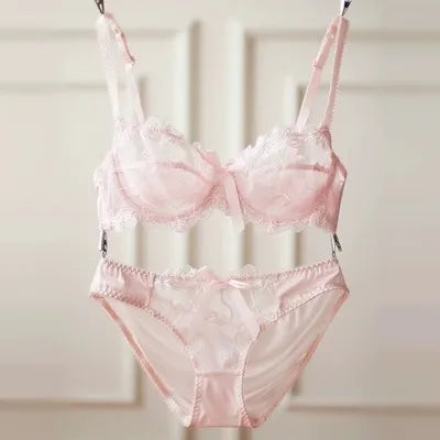 Female Ultra-Thin Sexy Lace Transparent Plus Size Bra & Panties Sets