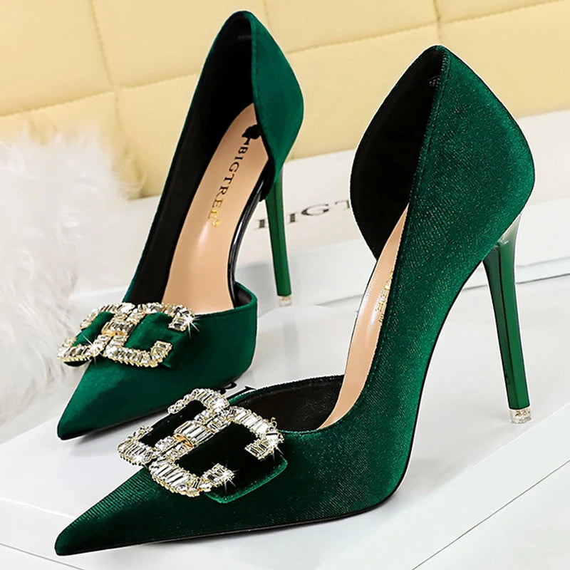 BIGTREE Shoes Rhinestone Buckle Women Pumps Bowknot Luxury High Heels Sexy Party Shoes Stiletto Heels Women Shoes Large Size 43