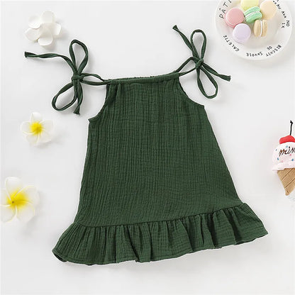 1-5 Years Old Kid Girl Summer Breathable Cotton Slip Dress Adjustable  Solid Color Halter Dress Toddler Girl Holiday Beachwea