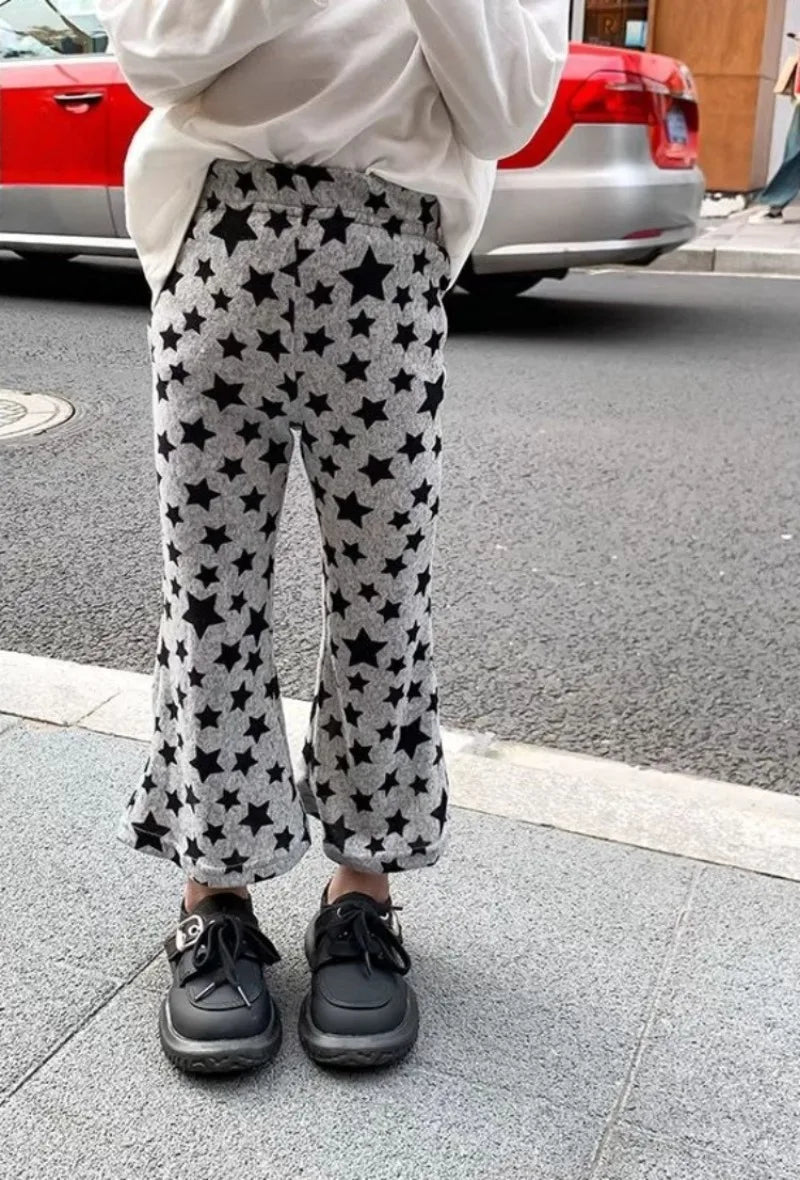 Girls' Flared Wide Leg Pants Spring Autumn Kids' Stylish Outerwear Trendy Children's Clothing