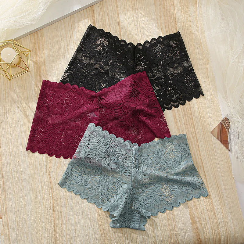3Pcs Women Panties Sexy Lace Female Underpants Plus Size Underwear Large Size Lightweight Seamless Low Waist Briefs Breathable
