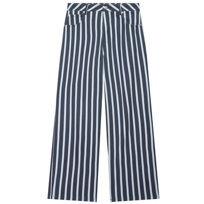 HXAO Striped Denim Pants Women's Pants Summer 2026 Baggy Wide Leg Mid Waist Jeans Office Wear Women Chic Loose Straight Trousers