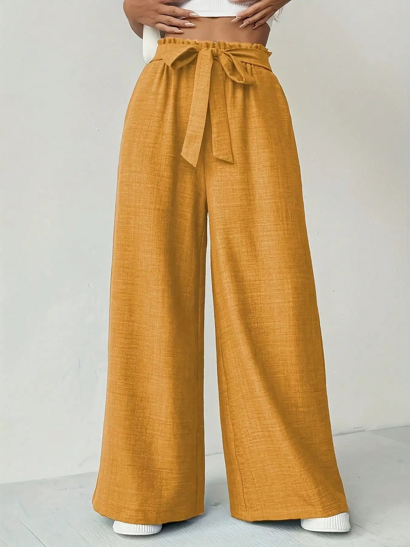 Fashionable and Comfortable Summer Versatile Solid Color High Waist Slim Fit Wide Leg Pants, Long Pants, Women's Clothing