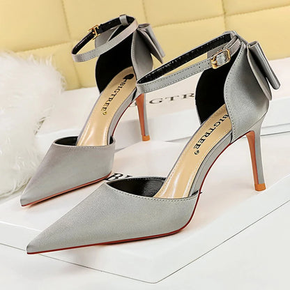 BIGTREE Shoes Bow Woman Pumps Silk High Heels Women Shoes Stiletto Red Wedding Shoes Women Heels Women Sandals 8cm and 10cm