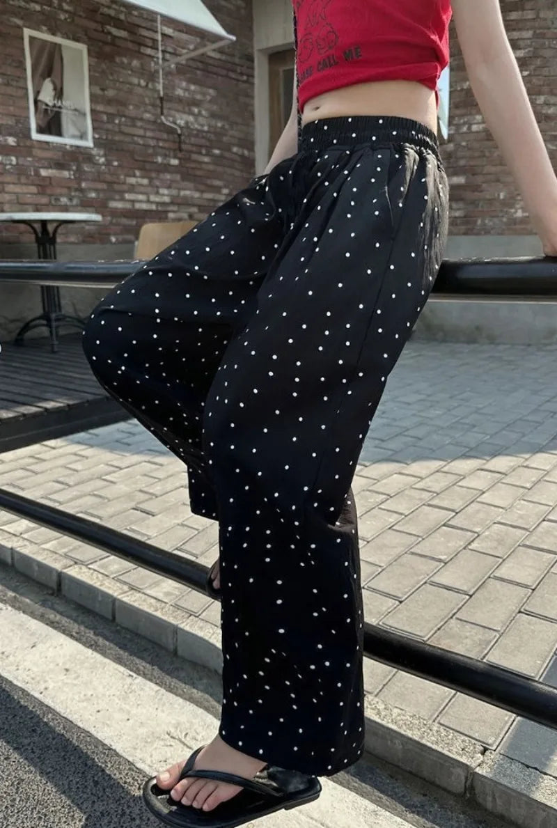 Girls' Summer Lightweight Polka Dot Straight Leg Pants Anti Mosquito Loose Fit Casual Longwear for Kids