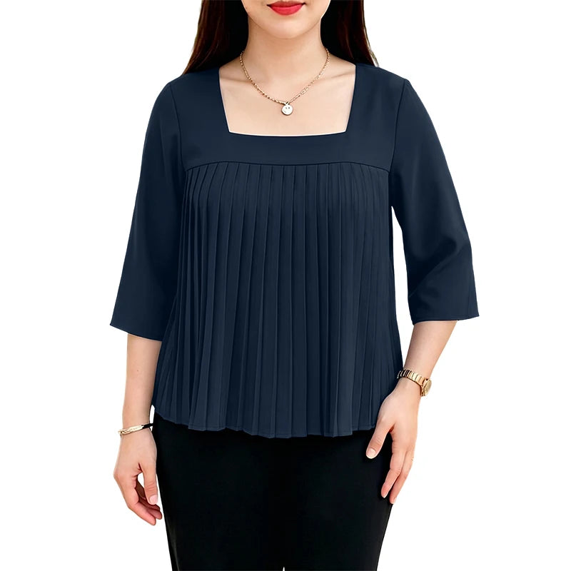 ZANZEA Pleated Detail Blouses 2026 Women Elegant Square Neck 3/4 Sleeve Solid Color Tops Summer Daily Casual Blusas de Mujer