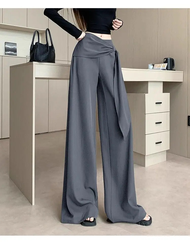 High Waisted Wide Leg Pants With Tie Waist Detail Loose Fit Casual Full Length Women's Trousers