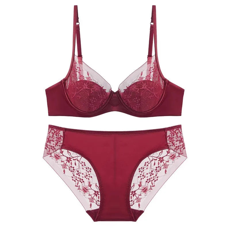 Wedding Dress Bra Set Women Red Birth Year Small Bust Soft Underwire Gathered Thin Lingerie Underwear Suit S-XL Fashion New