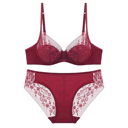 Wedding Dress Bra Set Women Red Birth Year Small Bust Soft Underwire Gathered Thin Lingerie Underwear Suit S-XL Fashion New
