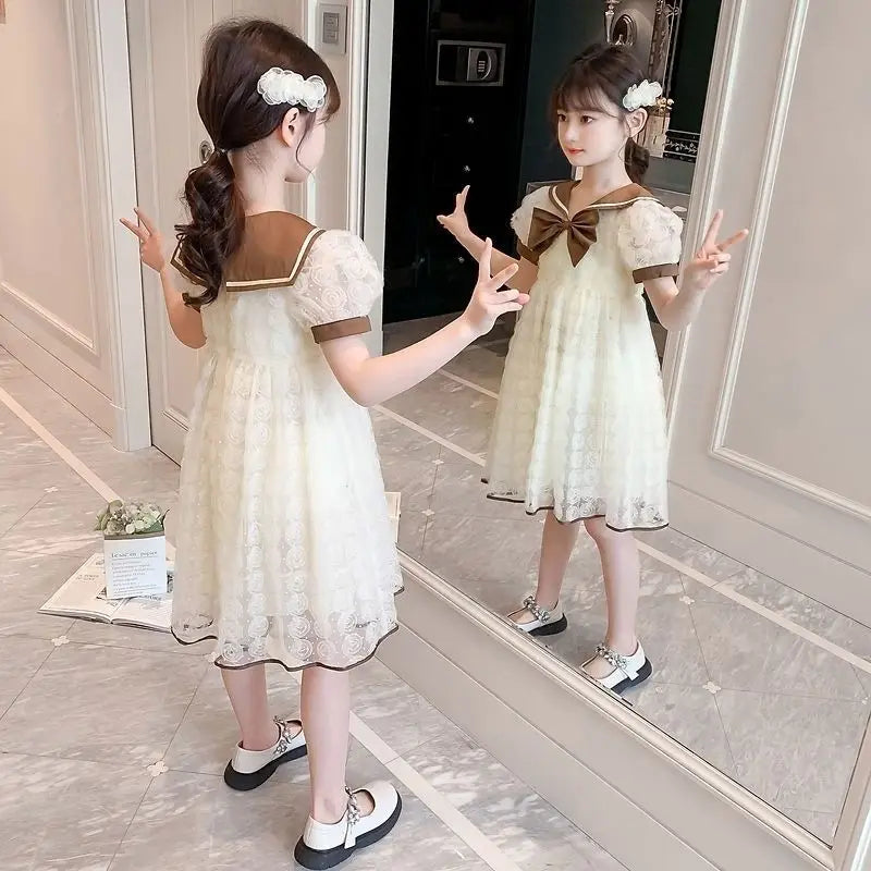 Sheer Mesh Puffy Skirt Trend Summer Child Dress Luxury Girls Holiday 2025 Girl Young Children's Clothing Kids Clothes 4 Year Old