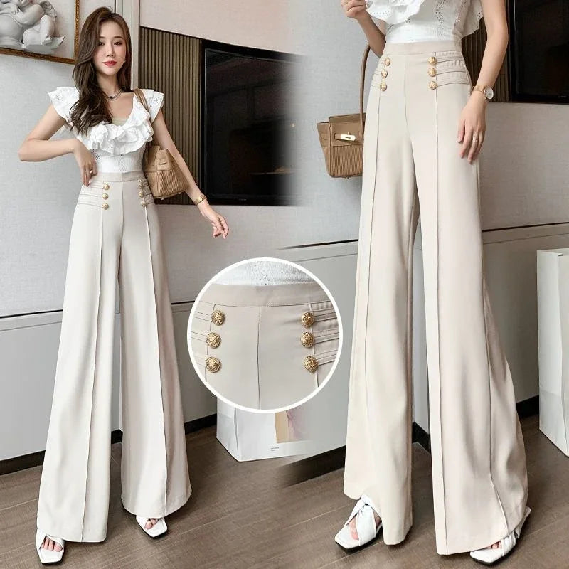 Fluid Work Cooling Buttons Pants for Women Autumn Casual Classic Aesthetic Trends 2025 Original Outfits 90s G Xxl Woman Trousers