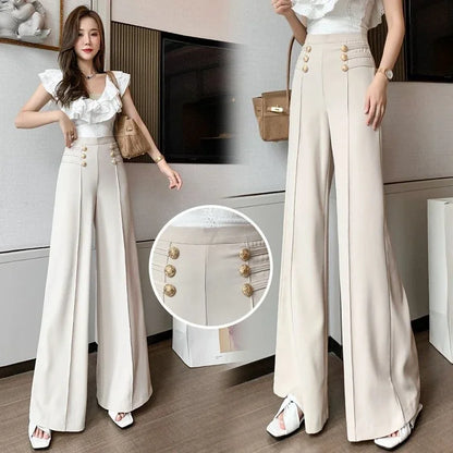 Fluid Work Cooling Buttons Pants for Women Autumn Casual Classic Aesthetic Trends 2025 Original Outfits 90s G Xxl Woman Trousers
