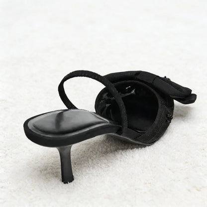 Black Mesh Beaded Decoration Heeled Sandals Women Sexy Pointed Toe Slingbacks Thin High Heels Elegant Bow Designer Women Pumps