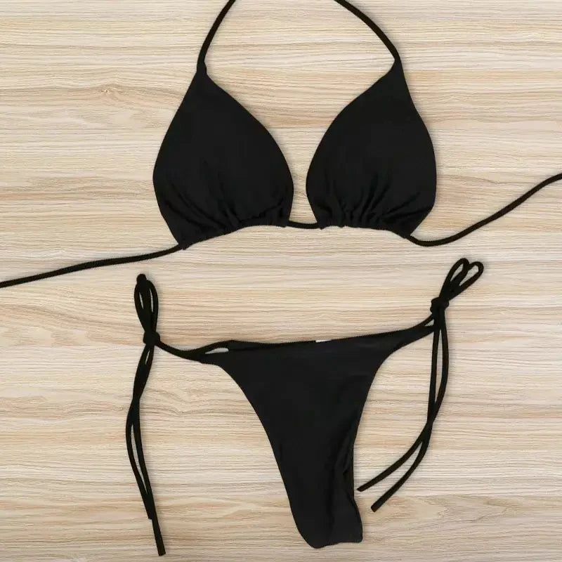 Neck Strap Bikini European and American Sexy Swimsuit WOMEN'S Split Strap Adjustable Multicolor SWIMSUIT SET