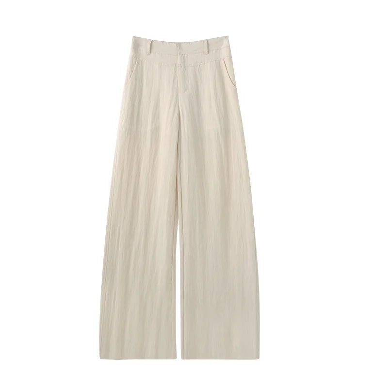 Women Casual Wide Leg Pants Elastic High Waist Linen Trousers Summer Fashion Women Clothes Beachwear