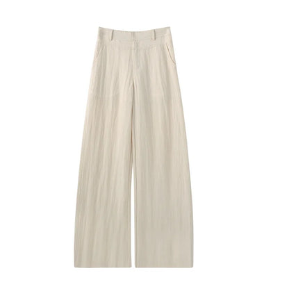 Women Casual Wide Leg Pants Elastic High Waist Linen Trousers Summer Fashion Women Clothes Beachwear