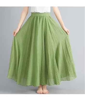 new 2020 Women Linen Cotton Long Skirts Elastic Waist Pleated Maxi Skirts Beach Boho Vintage Summer Skirts Faldas Saia