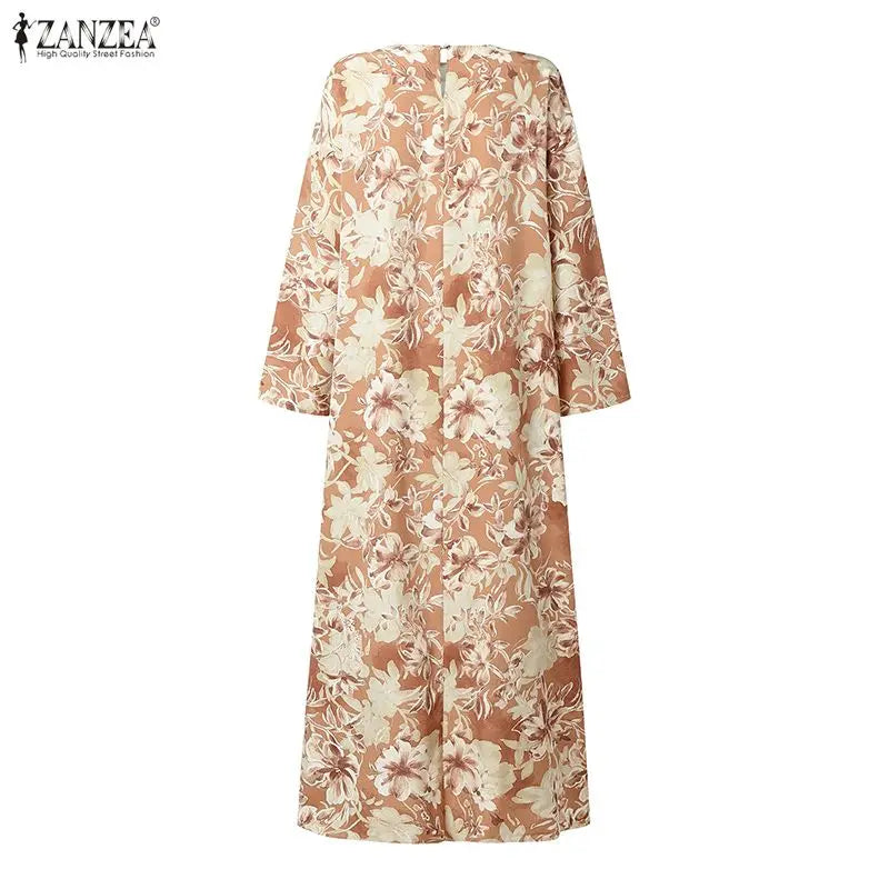 ZANZEA Modest Muslim Abaya Hijab Dress 2026 Fashion Women Long Sleeve Floral Printed Sundress Dubai Robe Femme Vestidos Ramadan