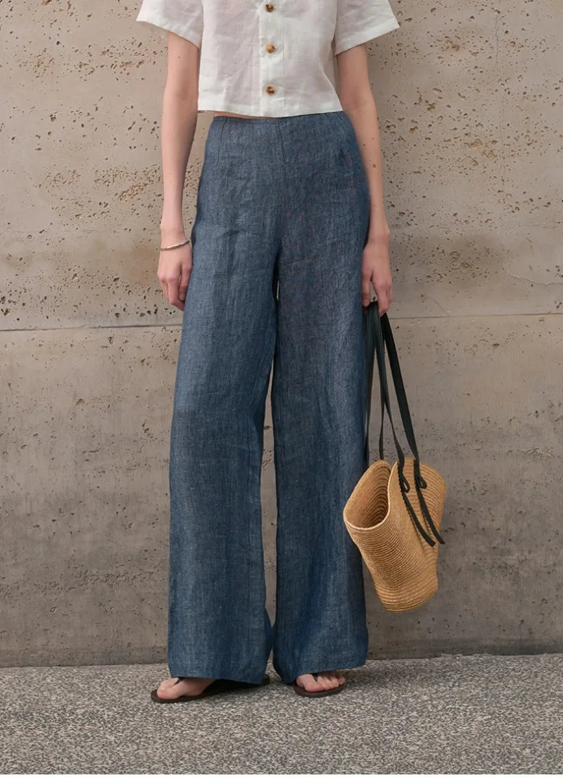 Vintage Pure Linen Long Pant for Women Fashion Casual Loose Spring and Summer Wide-leg Pants Streetwear Office Ladies Trousers