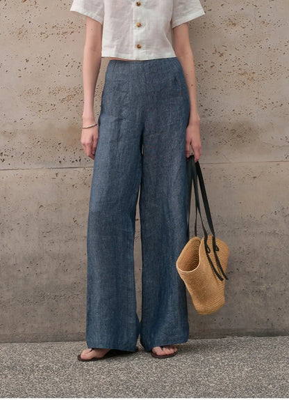 Vintage Pure Linen Long Pant for Women Fashion Casual Loose Spring and Summer Wide-leg Pants Streetwear Office Ladies Trousers