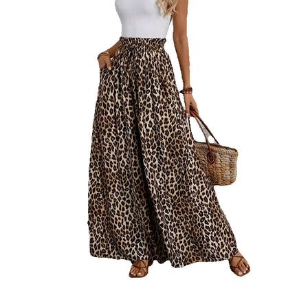 Casual fashion women's clothing for all seasons, leopard print, comfortable high waist, elastic waist, wide leg pants