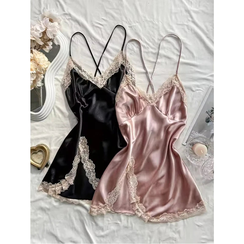 Two-piece lace patchwork women's Nightdress sexy and comfortable pajama set for women