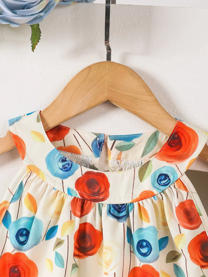 Girls' Summer Casual Print Two-Piece Set Hanging Neck Top And Shorts Outfit for Kids