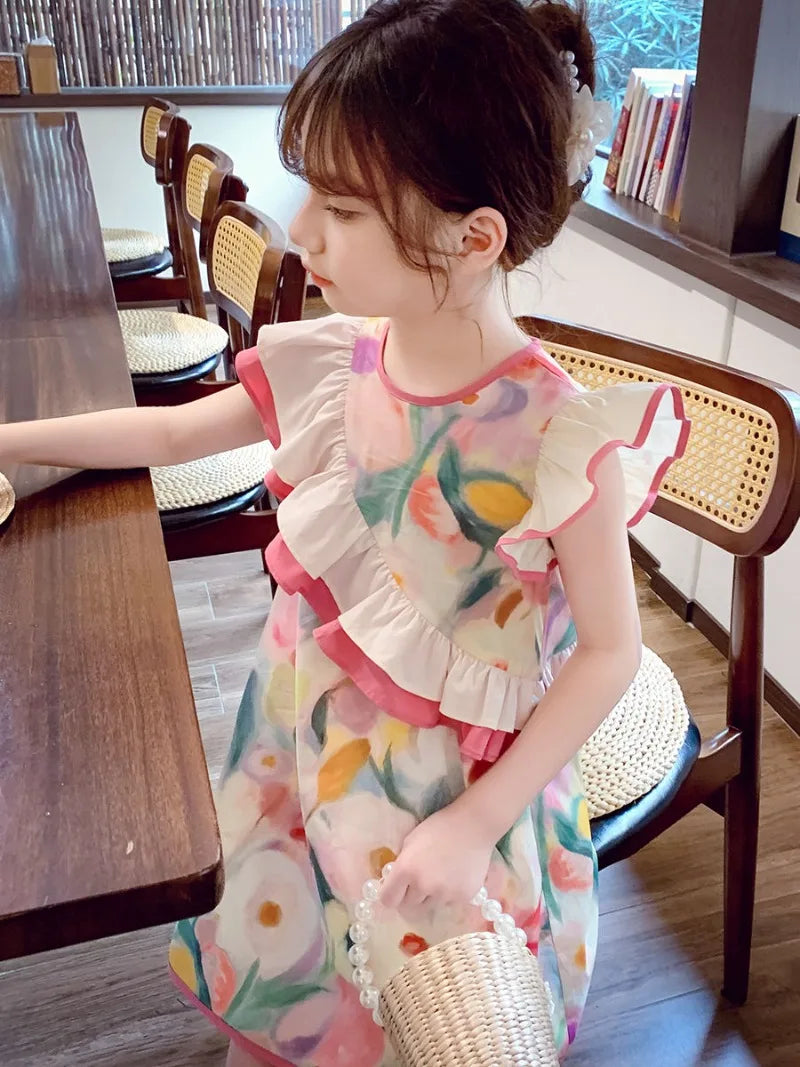 Summer Children's Vest Dress Girl Clothing Kid Pink Puffy Girls Kids 8 12 Years Kid's Clothes From 7 Elegant Dresses Beautiful 9