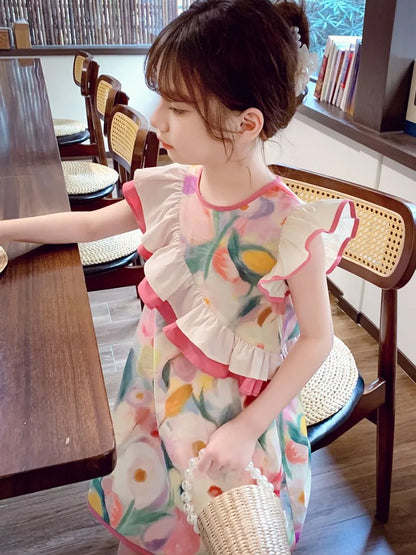 Summer Children's Vest Dress Girl Clothing Kid Pink Puffy Girls Kids 8 12 Years Kid's Clothes From 7 Elegant Dresses Beautiful 9