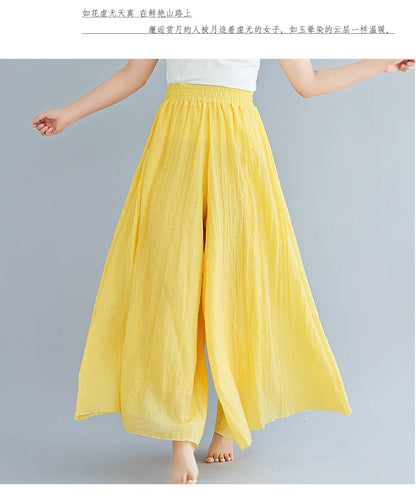Cotton Linen Wide Leg Pants for Women Summer Casual Loose Pants High Waist Big Swing Skirt Capris Women Clothing PT-565