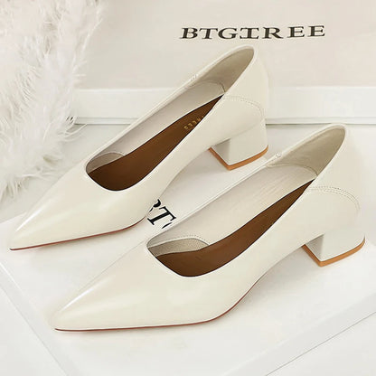 BIGTREE Shoes Women Pumps Chunky Heel Ladies Shoes Pointed Tip Commute Women Mid-Heel Shoes Comfort Lady Fashion Office Shoes