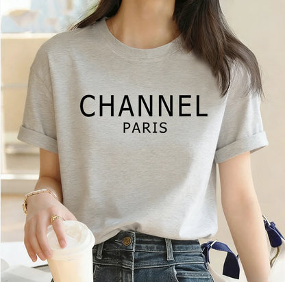 Luxury Brand Machine Washable Womens Casual Elegant Fashion CHANNEL Graphic T-shirt O-Neck Short Sleeve Top Women's Clothing
