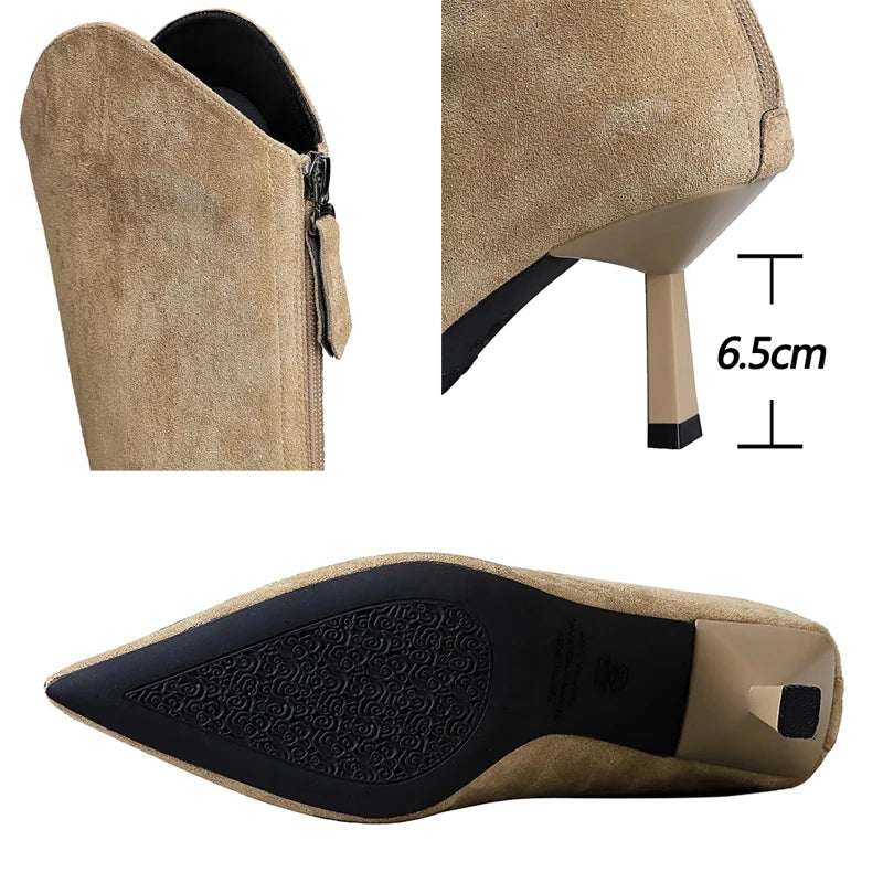 BIGTREE Shoes Fashion Women Knee High Boots Stilettos Heel Pointed Tip High-heeled Boots Back Zipper Long Boots Suede Lady Boots