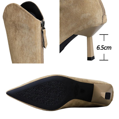 BIGTREE Shoes Fashion Women Knee High Boots Stilettos Heel Pointed Tip High-heeled Boots Back Zipper Long Boots Suede Lady Boots