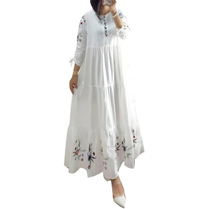 ZANZEA Elegant Floral Printed Muslim Dress Female Fashion Abaya Kaftan Sundress Woman Casual Ruffles Hem Maxi Robe Oversized