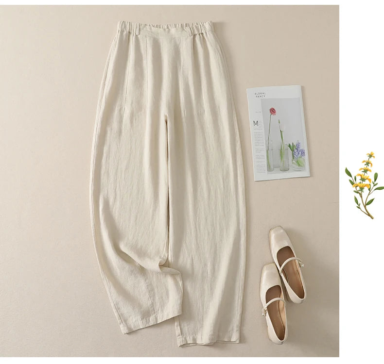 Cotton Linen High Waist Casual Pants Women's Summer New Korean Style Fashionable Elegant Design Sense Loose Straight Leg Pants