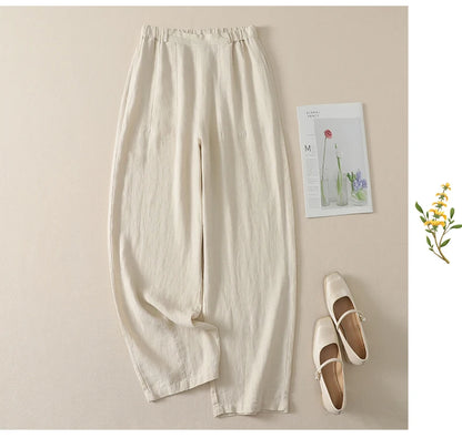 Cotton Linen High Waist Casual Pants Women's Summer New Korean Style Fashionable Elegant Design Sense Loose Straight Leg Pants