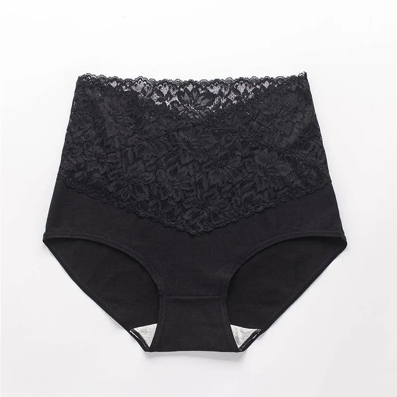 V-neck High Waist Underwear Women Cotton Lace Panties Hot Temptation Girls Belly Briefs
