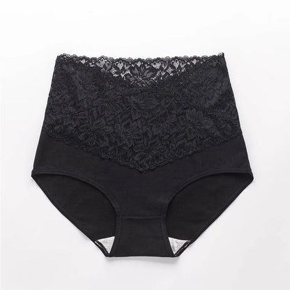 V-neck High Waist Underwear Women Cotton Lace Panties Hot Temptation Girls Belly Briefs
