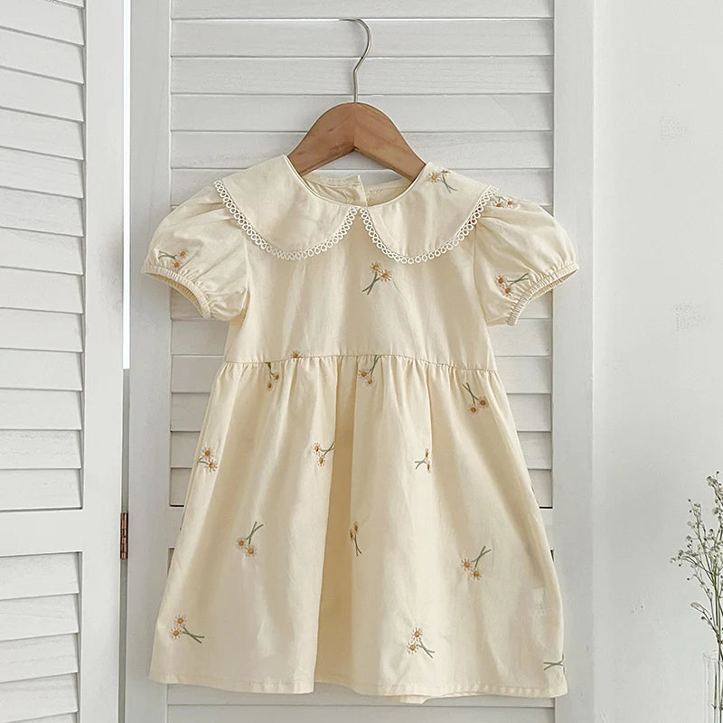 Summer New Little Girls Toddler Princess Dresses 1-6Yrs Girls Fashion Embroidered Flower Dress Kids Flying Sleeves Party Clothes