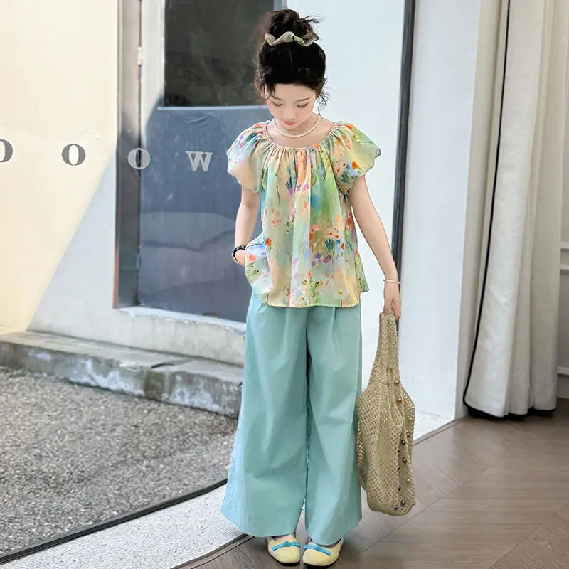 Child House Clothing Junior Top and Bottom Set Girls' Summer Clothes Children Teenage Girl Outfit 10 12 Years Old T-shirts Kids