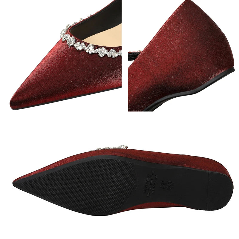 BIGTREE Shoes Rhinestone Chain Low Heeled Women's Shoes Metal Decoration Wedge heels Pointed Ladies Shoes Luxury Banquet Shoes