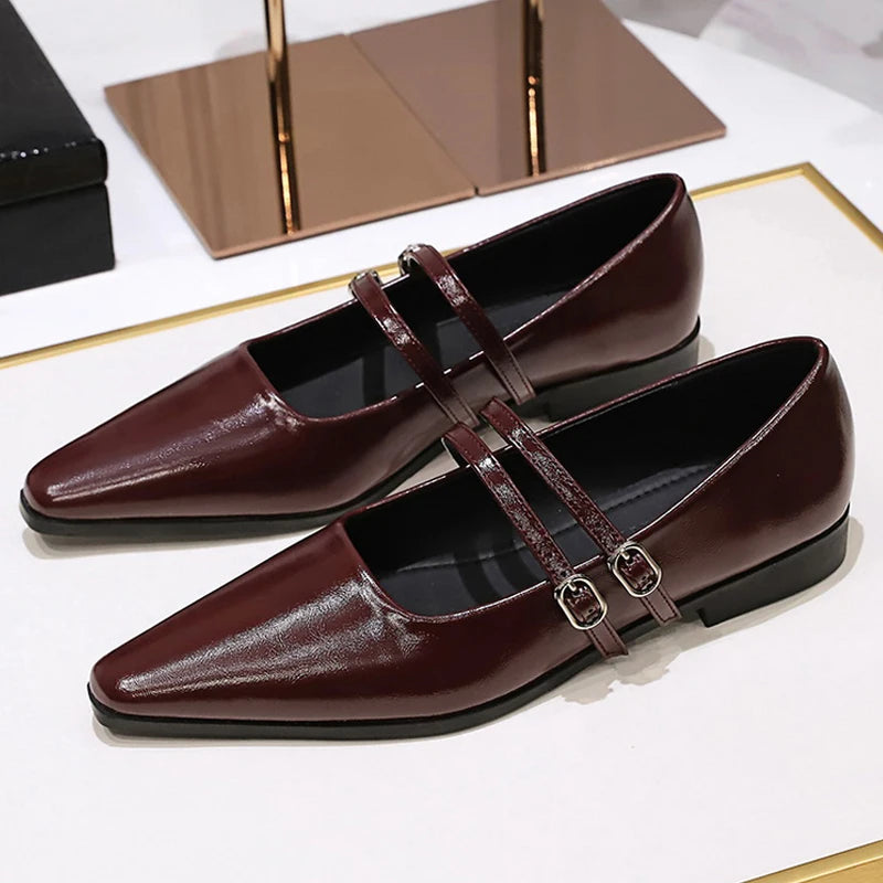 Retro Women's Low Heeled Shoes Pointed Tip Women Pumps Occupation Commuting Women's Shoes Buckle Comfort Low Heels Ladies Shoes