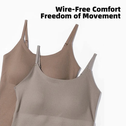 Women's Sleeveless Seamless Bra-Free Tank Top Soft & Skin-Friendly Wireless Gathered Thin Strap Sexy Back Slimming Vest